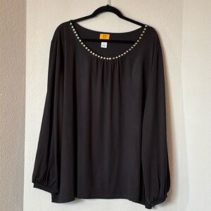 Ruby Rd Embellished Black Knit Top Plus 3X Relaxed Chic